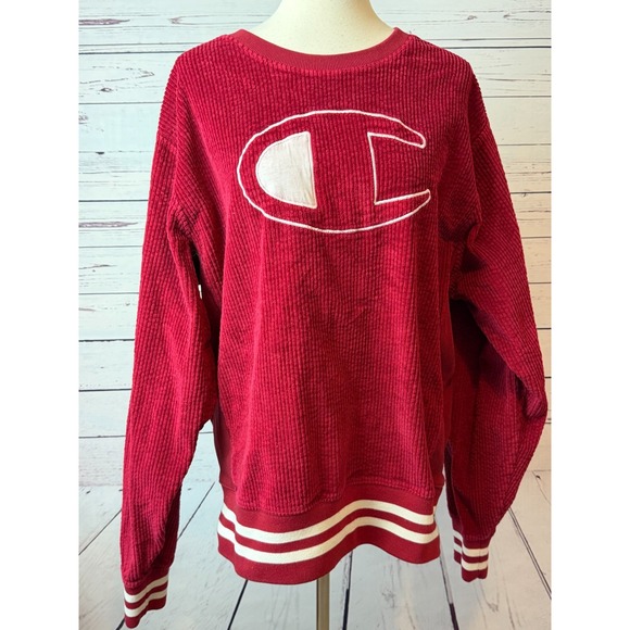 Champion Other - Champion Sweatshirt Corduroy Pullover Mens‎ size Large Retro Varsity Red Logo